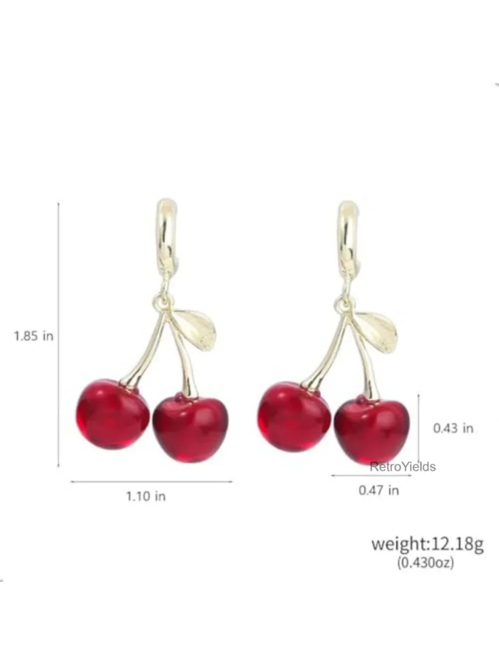 Cute Red Cherry Fruit Drop Dangle Earrings Women Statement Gold Leaf Jewelry